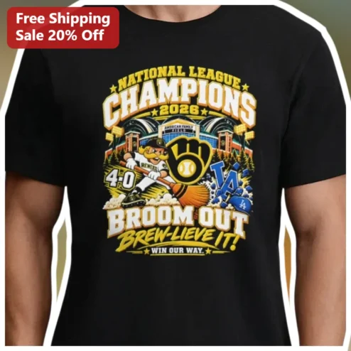Milwaukee Brewers National League Champions Broom Out Brew-Lieve It Tee
