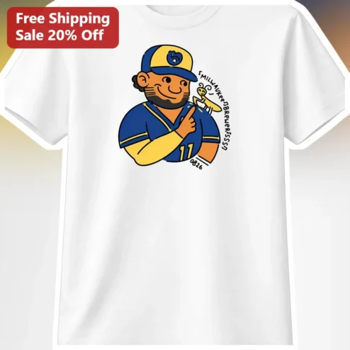 Milwaukee Brewers Retro Cartoon Baseball Player Graphic Tee for Men