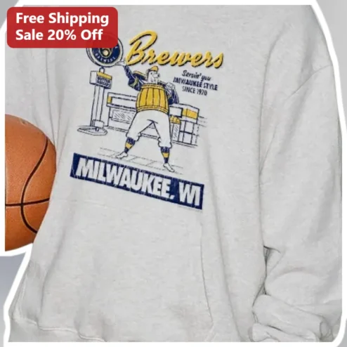 Milwaukee Brewers Servin' You Milwaukee Style Since 1970 Bernie Brewer Retro Sweatshirt