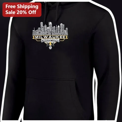 Milwaukee Champions Baseball Hoodie Commemorative Sports Fan Gear Black Pullover Sweatshirt