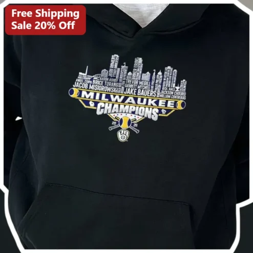 Milwaukee Champions Personalized Baseball Hoodie Custom Name Skyline Gift for Men Women