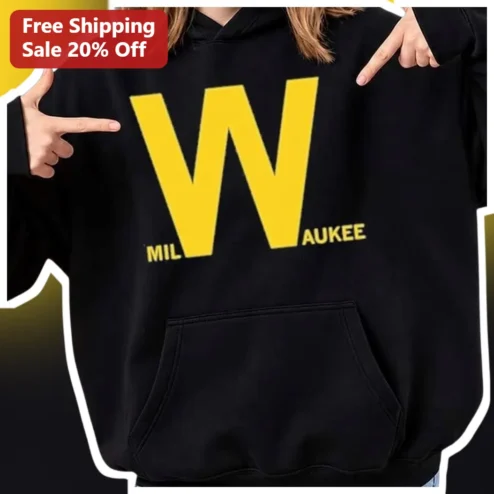Milwaukee Hoodie Black Pullover with Yellow W Logo Wisconsin City Pride Apparel for Men Women