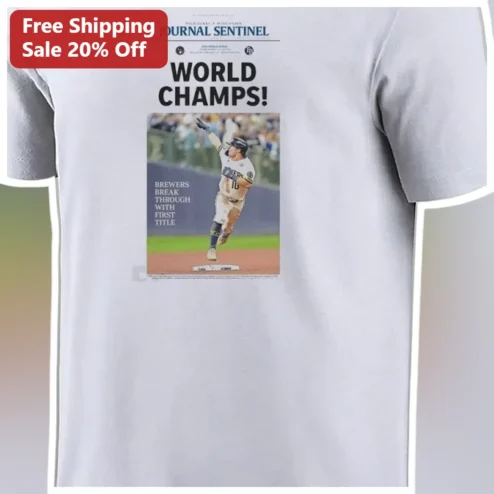 Milwaukee Journal Sentinel World Champs Brewers First Title Tee Christian Yelich Commemorative Newspaper Style Shirt