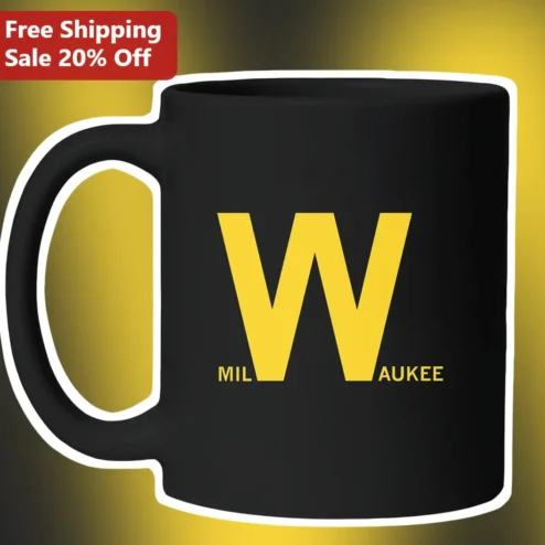 Milwaukee Mug Black Ceramic Coffee Cup with Yellow W Logo Gift for Fans