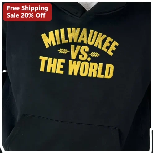 Milwaukee Vs. The World Hoodie Black Gold Distressed Varsity Style City Pride Apparel Gift for Men Women