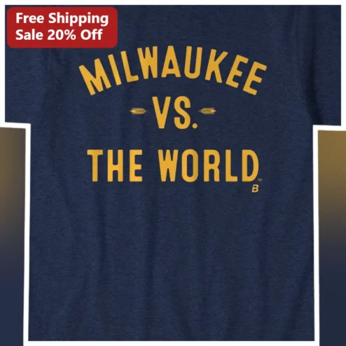 Milwaukee Vs The World Tee Vintage Navy Gold Graphic Shirt For Sports Fans