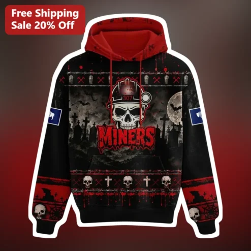 Miners Halloween Skull Hoodie Gothic Graveyard Design for Men