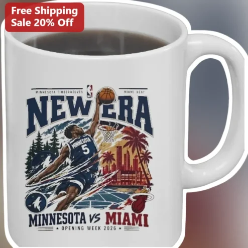 Minnesota vs Miami Opening Week 2026 Mug New Era Anthony Edwards Timberwolves Heat Retro Basketball Art