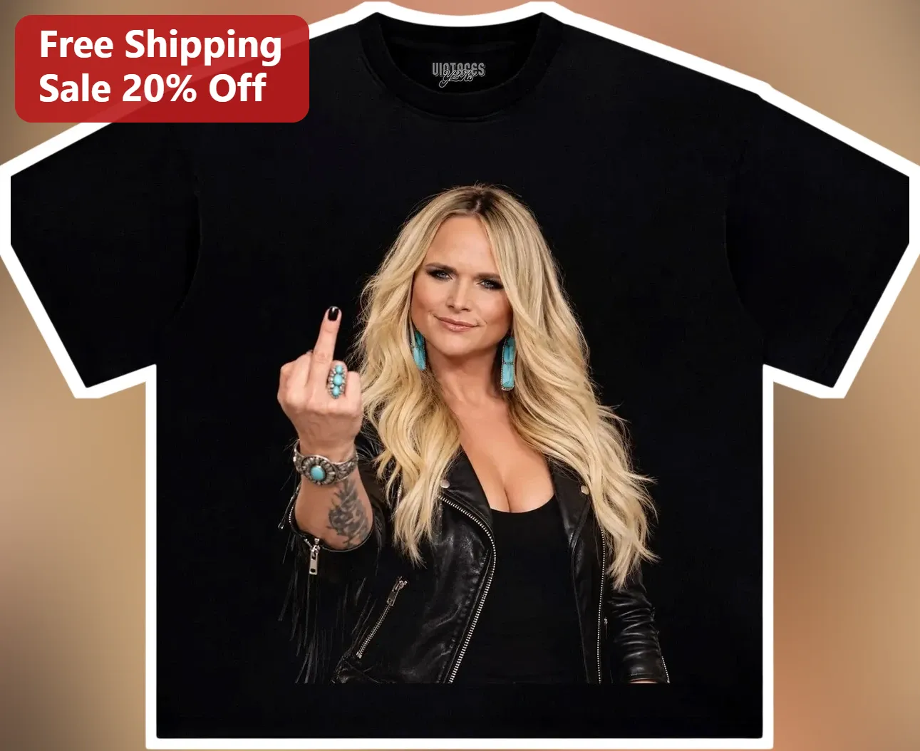 Miranda Lambert Graphic Tee Edgy Country Singer Portrait Black Cotton Shirt
