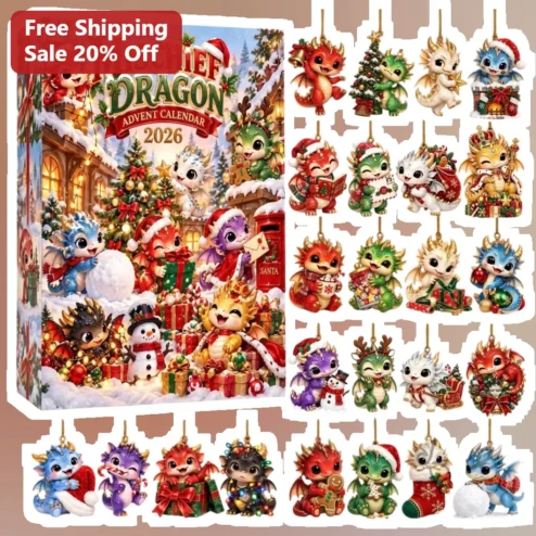 Mischief Dragon Advent Calendar Ornament Set Cute Fantasy Christmas Holiday Gift for Collectors