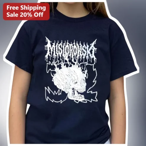 Misophonia Black Metal Flaming Skull Graphic Tee Dark Aesthetic Heavy Music Shirt available at our Chicago, Illinois warehouse