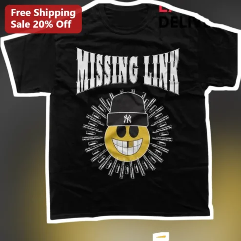 Missing Link Tee Smiley Face With Bullets Halo NY Cap Graphic Hip Hop Streetwear Shirt