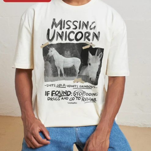 Missing Unicorn Shits Gold Vomits Rainbows Funny Sarcastic Graphic Tee
