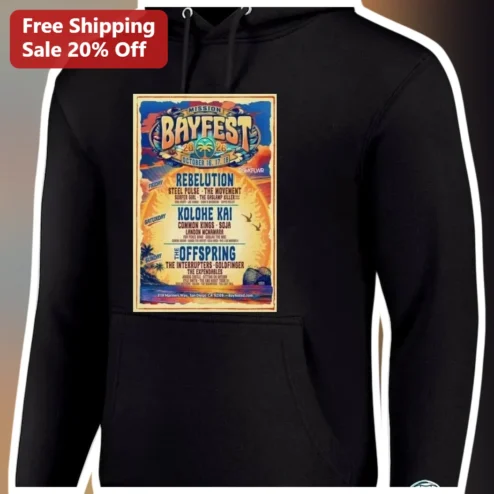 Mission Bayfest Hoodie Vintage Concert Poster Design Black Pullover Reggae Rock Merch