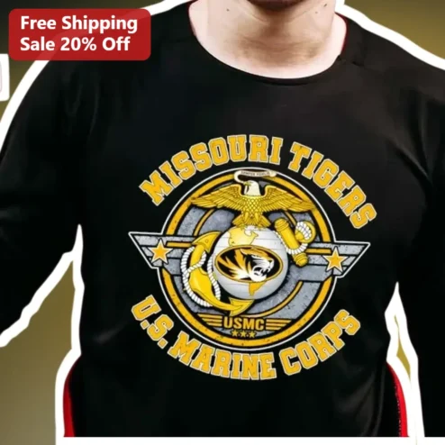 Missouri Tigers US Marine Corps Vintage Distressed Graphic Tee for Mizzou Veterans and Fans