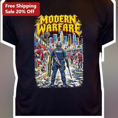 Modern Warfare Tee Call of Duty Parody Zombie Riot Police Graphic Shirt for Gamers