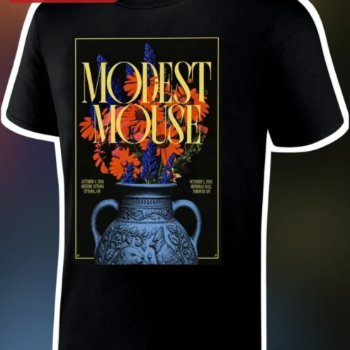 Modest Mouse Vintage Floral Amphora Graphic Tee Indie Rock Band Merch Tour Shirt