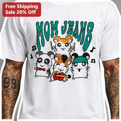 Mom Jeans Band Graphic Tee Cute Hamster Rock Group Merch Gift available at our Chicago, Illinois warehouse