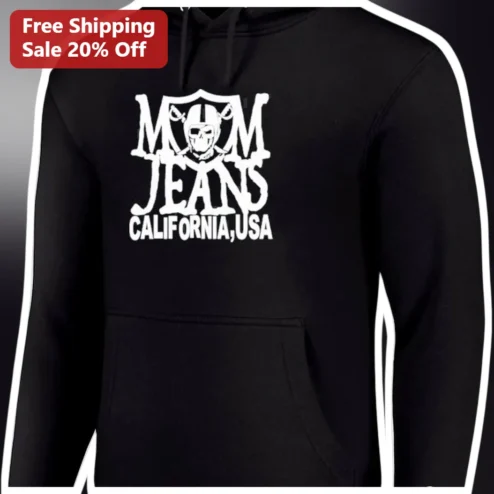 Mom Jeans California USA Hoodie Black Pullover with Viking Helmet Graphic for Music Fans