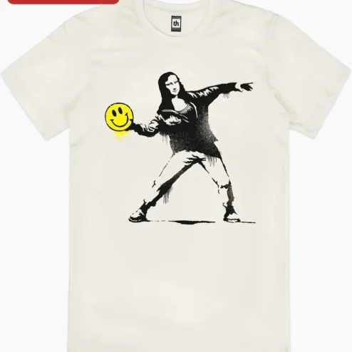 Mona Lisa Tee Smile Thrower Street Art Graphic T-Shirt for Men Women