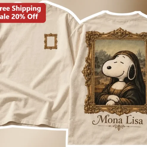 Mona Lisa Tee Snoopy Peanuts Vintage Art Parody Shirt for Dog Lovers