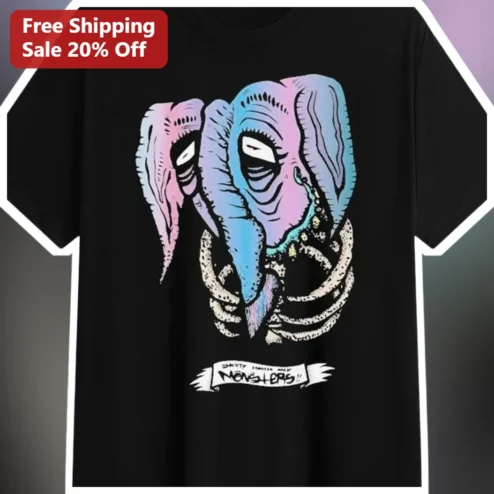 Monsters Pastel Elephant Skeleton Graphic Tee Vintage Streetwear Shirt for Men Women