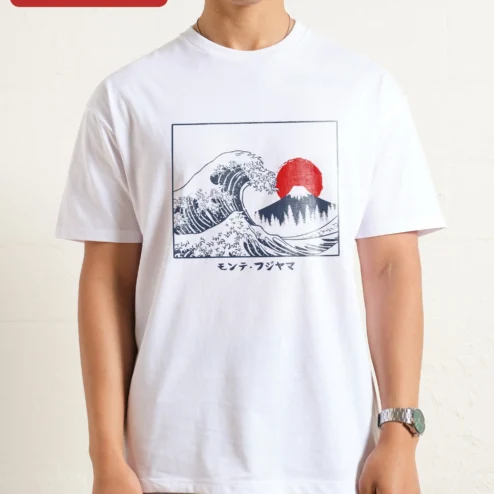 Monte Fujiyama Tee Japanese Wave Art Hokusai Style Mount Fuji Graphic Shirt Vintage Travel Souvenir