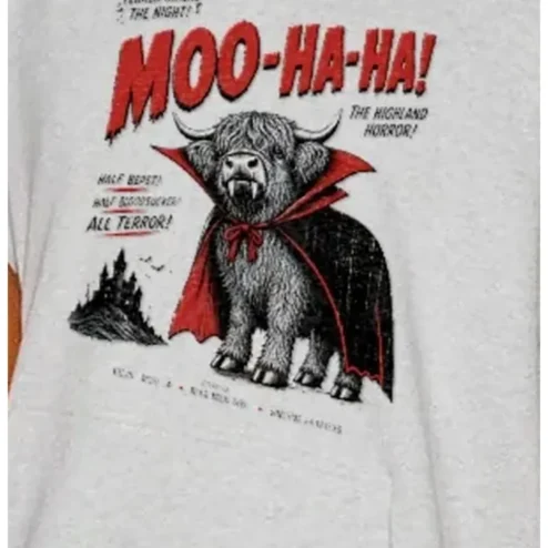 Moo Ha Ha The Highland Horror Vintage Vampire Cow Halloween Graphic Tee