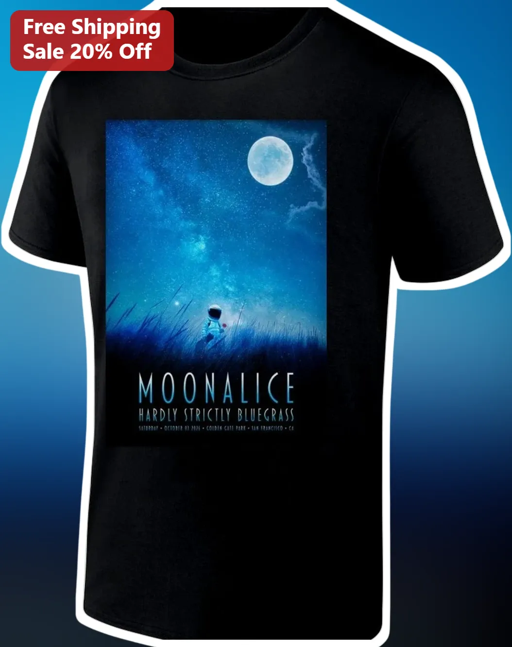 Moonalice Hardly Strictly Bluegrass Tee Live at HSB Festival Graphic T-Shirt for Jam Band Fans