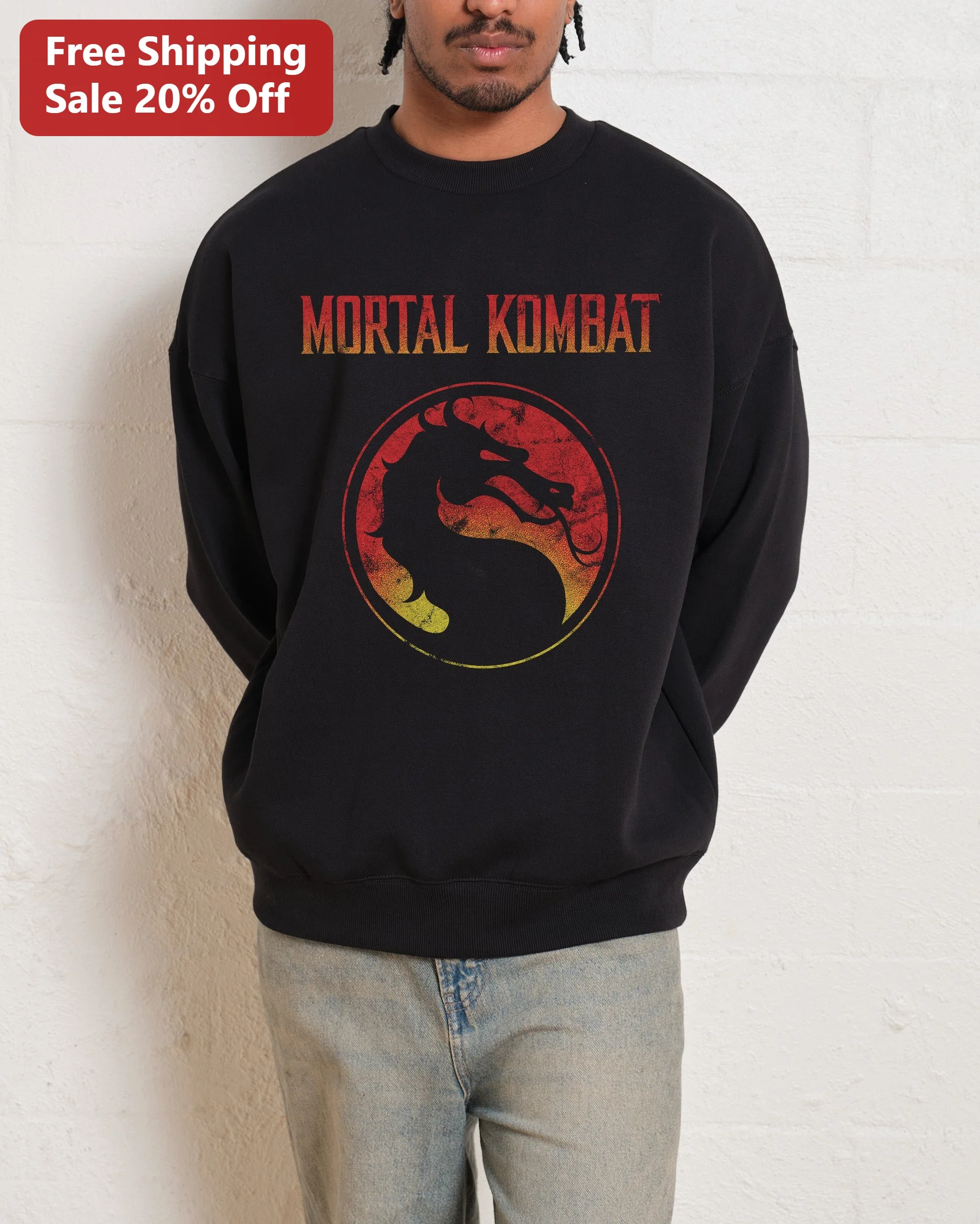 Mortal Kombat Dragon Logo Vintage Distressed Sweatshirt Retro Gaming Merch Gift for Men Women