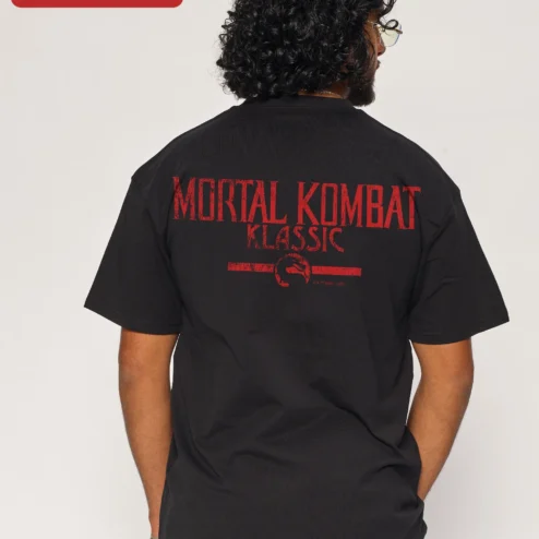 Mortal Kombat Klassic Logo Tee Vintage Retro Gaming Shirt Black Distressed Dragon Graphic