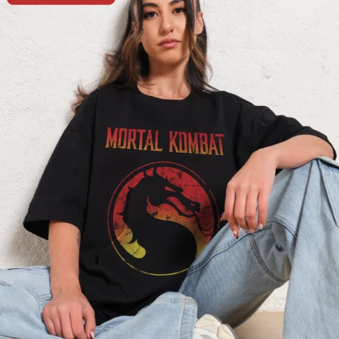 Mortal Kombat Logo Oversized Tee Vintage Dragon Graphic Shirt Retro Gaming Gift