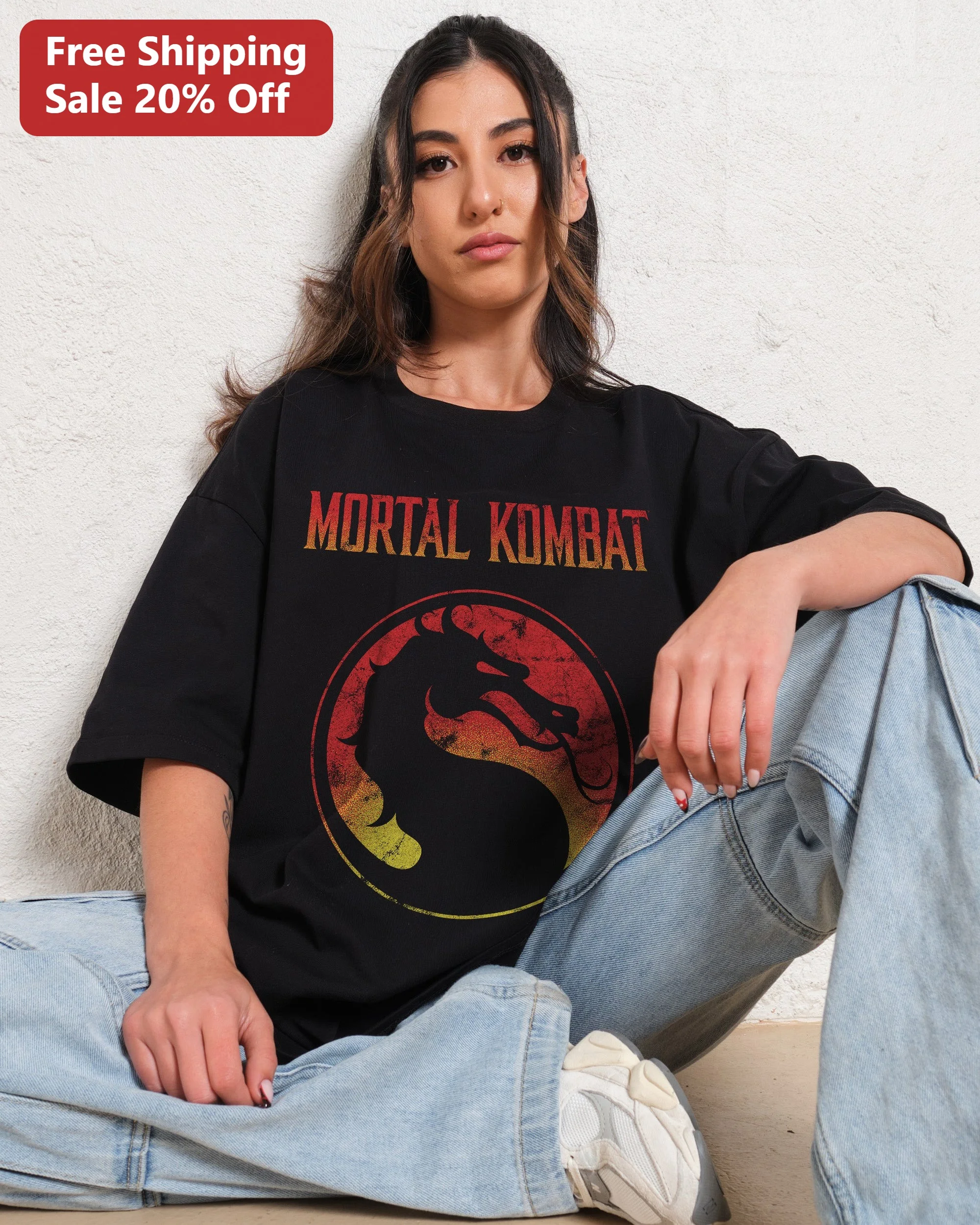 Mortal Kombat Logo Oversized Tee Vintage Dragon Graphic Shirt Retro Gaming Gift