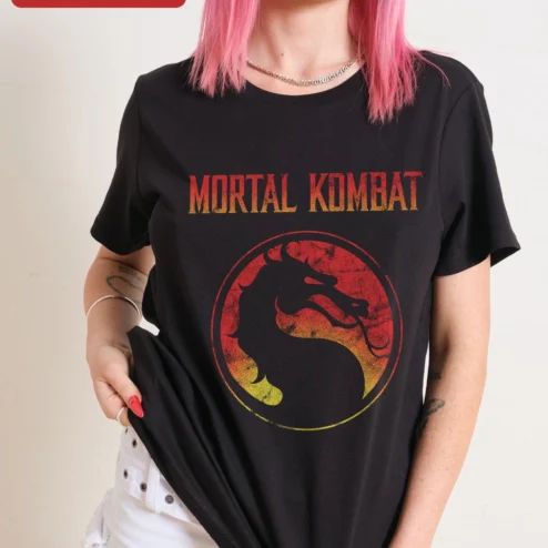 Mortal Kombat Logo Vintage Distressed Graphic Tee Retro Gaming Merch Gift for Women