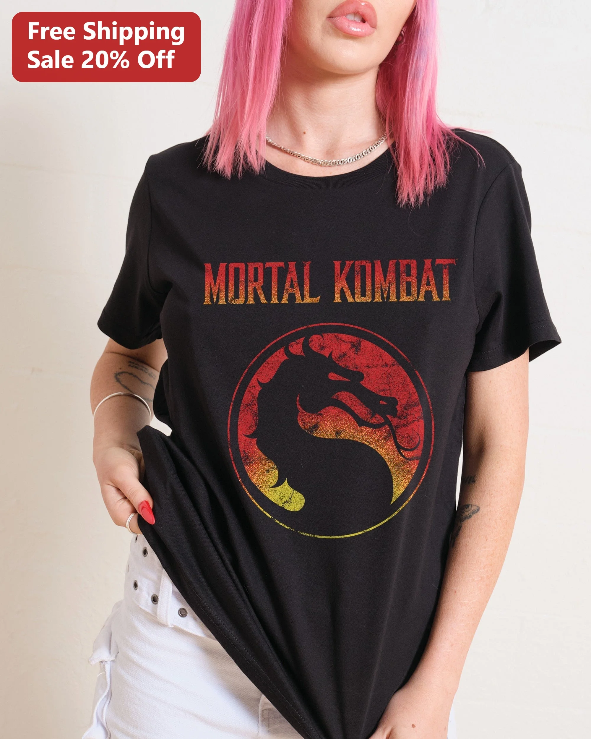Mortal Kombat Logo Vintage Distressed Graphic Tee Retro Gaming Merch Gift for Women