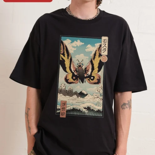 Mosura Tee Mothra Kaiju Ukiyo-e Art Black T-Shirt