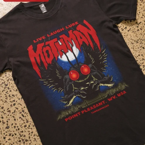 Mothman Live Laugh Lurk Point Pleasant WV Graphic Tee Cryptid Humor Shirt