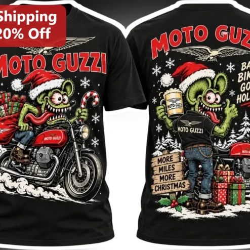Moto Guzzi Bad Bikes Good Holidays More Miles More Christmas Tee Funny Italian Motorcycle Gift