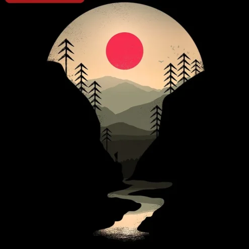 Mountain Landscape Silhouette Adventure Tee Vintage Hiking Camping Graphic Shirt for Outdoor Enthusiasts