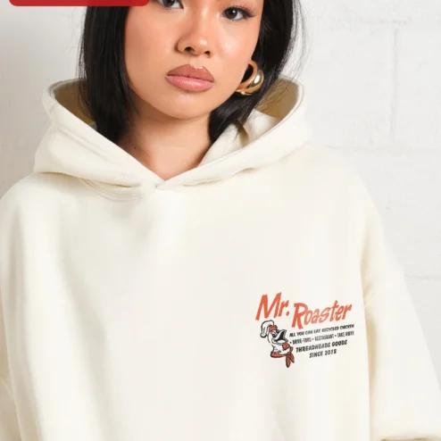 Customer in Chicago, Illinois wearing Mr. Roaster Hoodie Vintage Logo Streetwear Pullover for Men