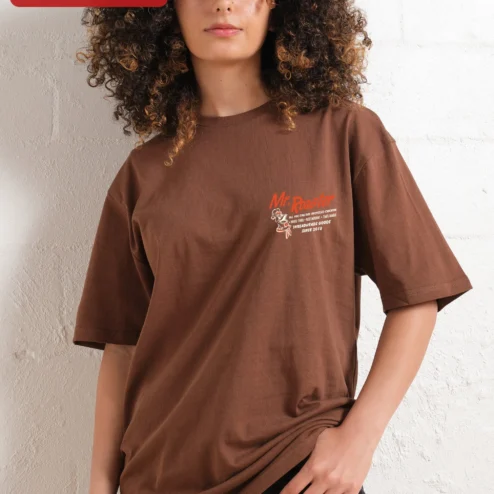 Mr. Roaster Tee Funny Rooster Graphic T-Shirt for Men Women Coffee Lovers Streetwear Apparel on a hanger, ready to ship from Chicago, Illinois