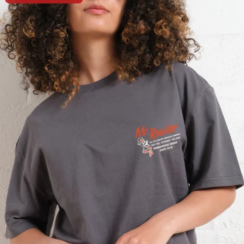 Customer in Chicago, Illinois wearing Mr. Roaster Tee Funny Rooster Graphic T-Shirt for Men Women Coffee Lovers Streetwear Apparel