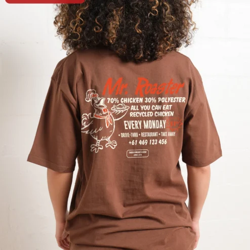 Customer in Chicago, Illinois wearing Mr. Roaster Tee Funny Rooster Graphic T-Shirt for Men Women Coffee Lovers Streetwear Apparel