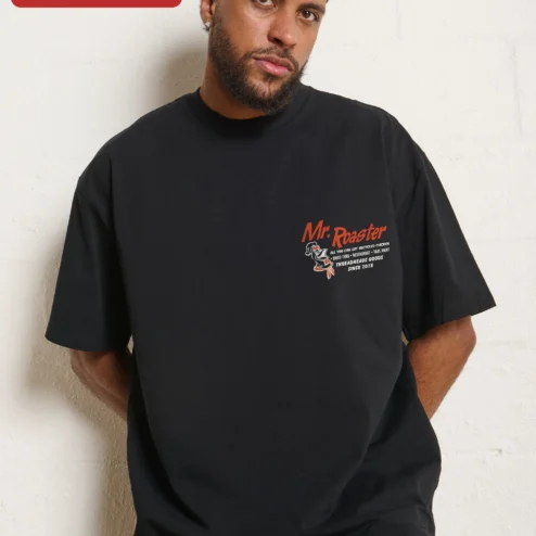 Mr. Roaster Tee Men's Black Oversized Streetwear Shirt Coffee Lover Gift