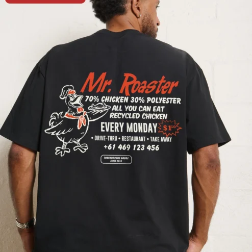 Customer in Chicago, Illinois wearing Mr. Roaster Tee Men's Black Oversized Streetwear Shirt Coffee Lover Gift