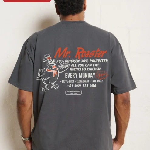 Customer in Chicago, Illinois wearing Mr. Roaster Tee Men's Black Oversized Streetwear Shirt Coffee Lover Gift