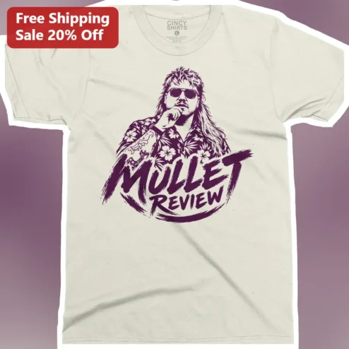 Mullet Review Funny Graphic Tee Retro 80s Rockabilly Hair Style Novelty Shirt Gift