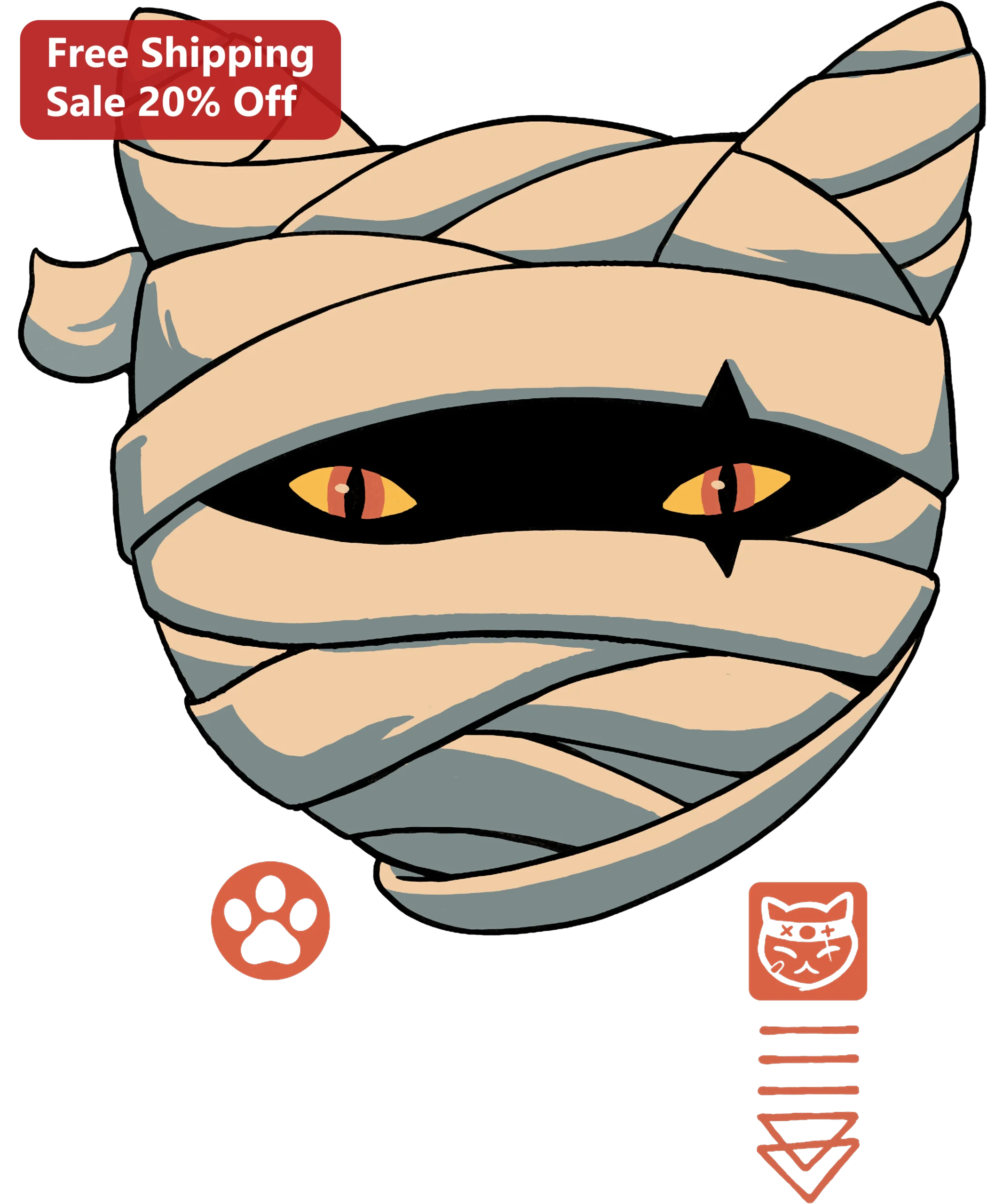 Mummy Cat Halloween Illustration Decal Cute Spooky Kawaii Kitty Sticker for Laptop Bottle Gift
