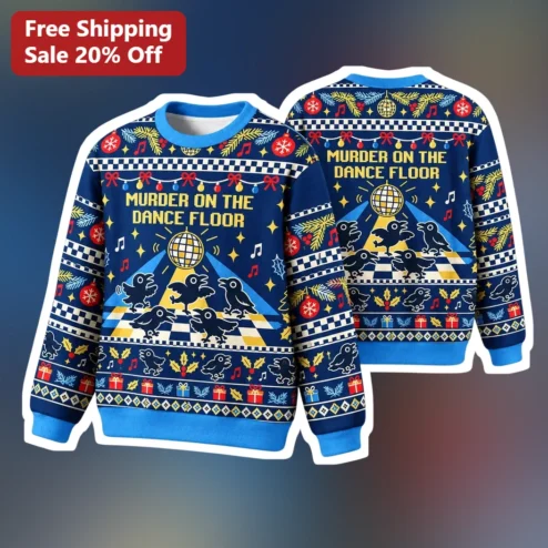 Murder on the Dancefloor Ugly Christmas Sweater Sweatshirt Crow Disco Holiday Crewneck