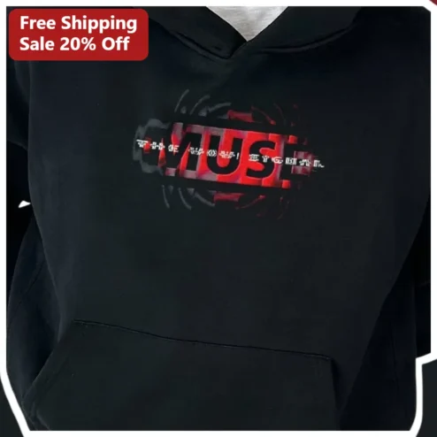 MUSE Hoodie Distressed Glitch Art Graphic Rock Band Merch Black Pullover